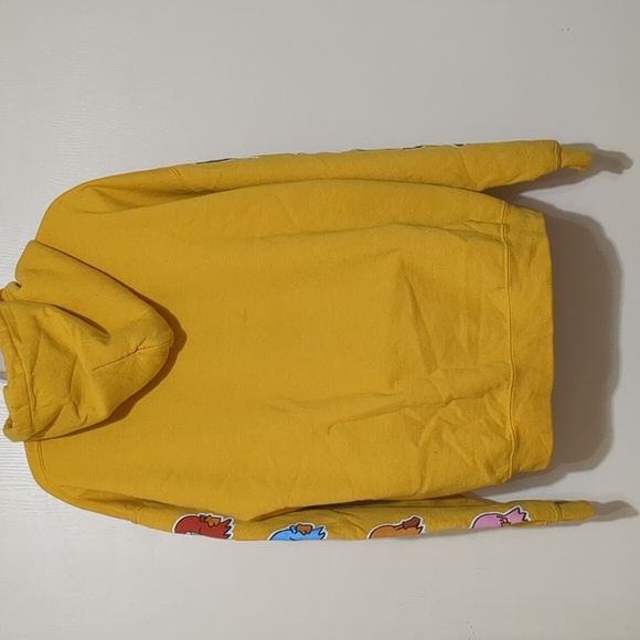 PAC-MAN Hoodie Mens Yellow Ghosts On Sleeve Pullover Hoodie size Large - Picture 2 of 7